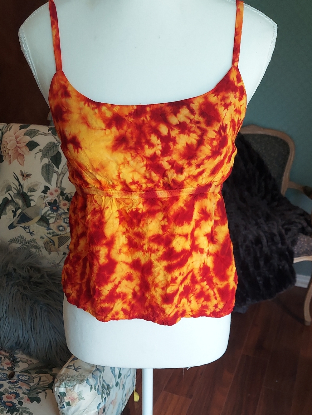 Tie-Dye Spaghetti Strap Crop Top in Red & Yellow